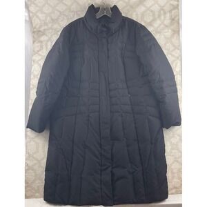 Calvin Klein Womens 1X Black Down Feather Quilted Long Puffer Coat Jacket